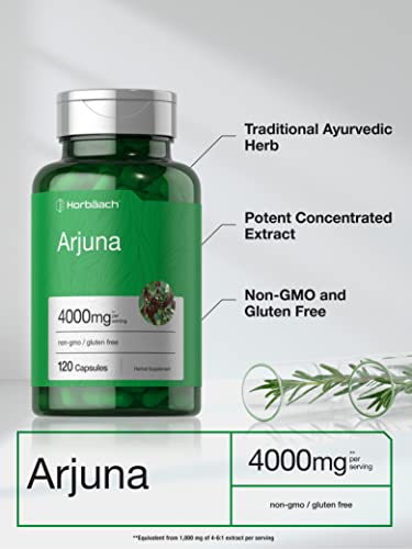 Arjuna Capsules 4000mg | 120 Count | Non-GMO, Gluten Free | from Arjuna Bark Herb Horbäach