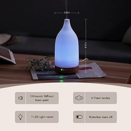 Coolego Ceramic Diffuser, 100ml Essential Oil Diffuser Ultrasonic Cool Mist Aromatherapy Diffuser Coolego
