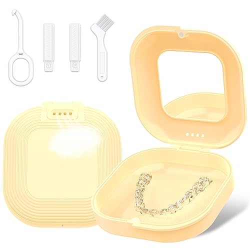 Retainer Case with Mirror and Vent Holes, Cute Retainer Holder Case Compatible with Invisalign