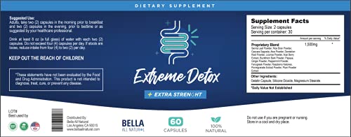 Bella All Natural Extreme Detox - Colon Cleanse and Full Body Detox - 60 Caps Bella All Natural