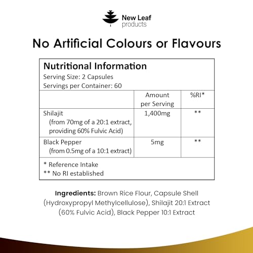 Shilajit Capsules 1400mg 60% Fulvic Acid Pure Shilajit - High Strength Himilayan Shilajit NEW LEAF PRODUCTS