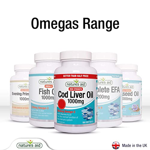 Natures Aid Cod Liver Oil, 1000 mg, 180 Softgel Capsules (High Strength, 254 mg Omega natures aid