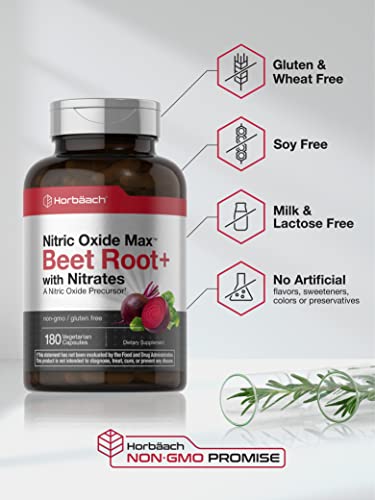 Nitric Oxide Beet Root Capsules | with Nitrates | 180 Count | Nitric Oxide Precursor | Vegetarian Horbäach