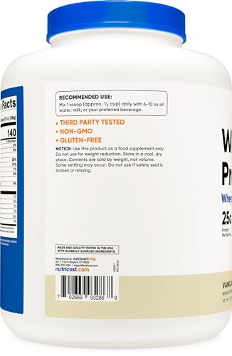 Nutricost Whey Protein Supplement Powder, Vanilla, 5 pounds Nutricost