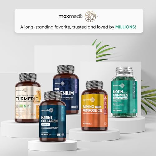 Biotin Gummies 5000mcg - with Vitamin A, B, C, D, E & Selenium – 120 Hair Nails and Skin maxmedix