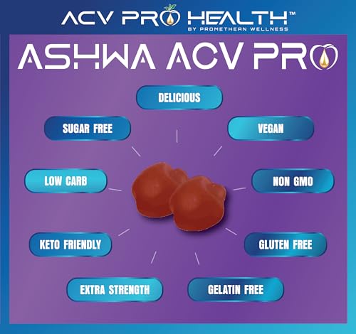 Ashwa ACV Pro Health - Sugar Free Apple Cider Vinegar Gummies, Ashwagandha Gummies Promethean Wellness