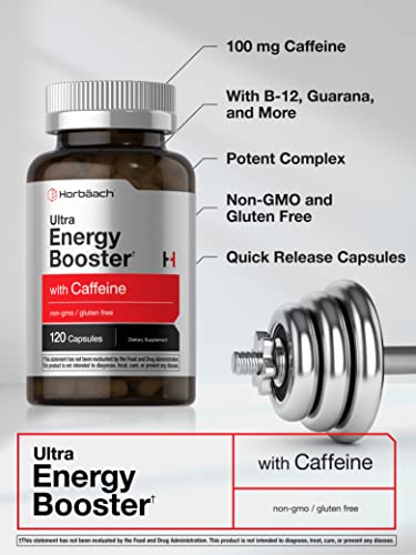 Ultra Energy Supplement | 120 Capsule Pills | with Caffeine & Vitamin B12 | Daily Energy Booster Horbäach