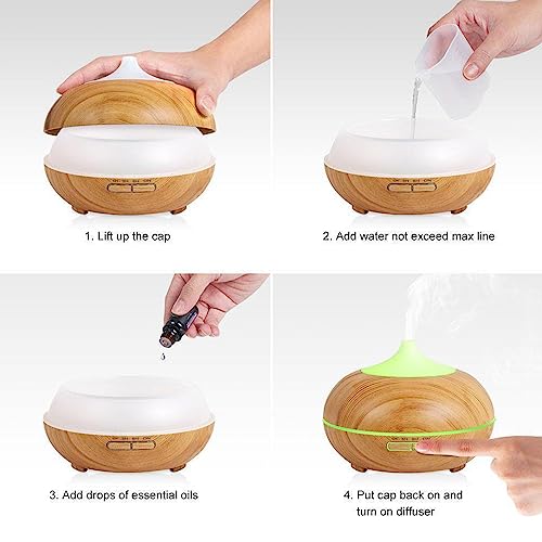 Essential Oil Diffuser, Aromatherapy humidifier, ultrasonic Cold Mist humidifier, 4 Timing Settings TinasChoice