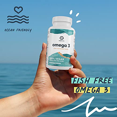 Omvits Vegan Omega 3 DHA from Algae Oil 1000mg - 60 Softgel Capsules with Vitamin E Omvits