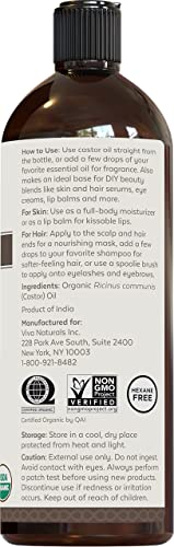 Viva Naturals Organic Castor Oil, 16 fl oz - Cold Pressed Castor Oil for Skin, Hair and Lashes - Traditionally Viva Naturals