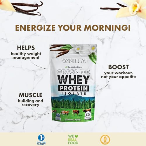 Opportuniteas Vanilla Whey Protein Powder - Grass Fed Whey Isolate + Real Sugar & Vanilla Opportuniteas