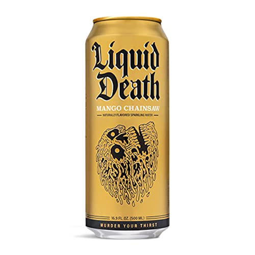 Liquid Death Flavored Sparkling Water with Agave, Mango Chainsaw, 16.9 oz Tallboys Liquid Death
