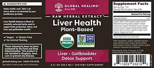 Global Healing Liver Health - Natural Vegan Liquid Drops Supplement Supports Liver Global Healing Center