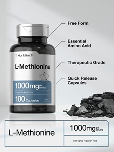 L Methionine 1000mg | 100 Capsules | Non-GMO, Gluten Free | Free Form Supplement Horbäach