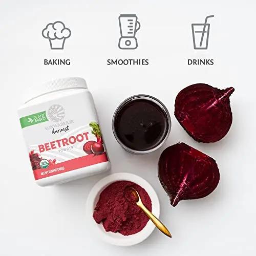 Sunwarrior Beet Root Powder Nitric Oxide Increase Stamina Blood and Flow Circulation Natural Non-GMO Keto Vegan Superfood for Smoothies Acai Pudding Baking 360g sq tub (90 Servings) Organic Harvest