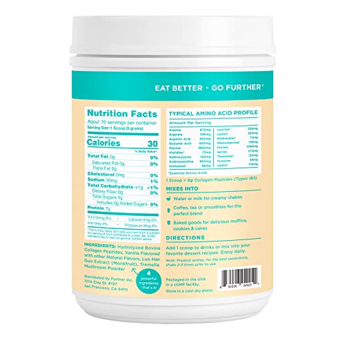 Further Food Best Collagen Peptides Powder Vanilla Flavored Keto Grass-Fed Collagen Further Food