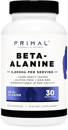 Primal Beta-Alanine Capsules 3400mg (30 Servings, 120 Capsules) - Supplement, Gluten