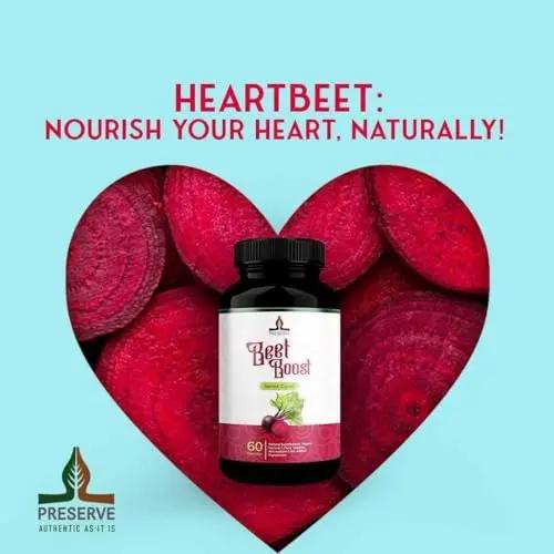 PRESERVE Organic Beetroot casules 16,000mg Per Serving, Natural Monthly Supplement 60 Capsules USDA Certified Non GMO Nitric Oxide Sugar Free Natural Pre-Workout Beet Boost