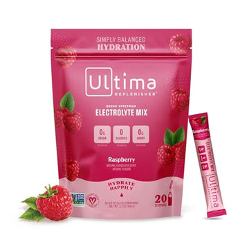 Ultima Replenisher Daily Electrolyte Drink Mix – Raspberry, 20 Stickpacks – Hydration 