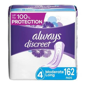 Always Discreet Adult Moderate Long Incontinence Pads, Up to 100% Leak Always Discreet