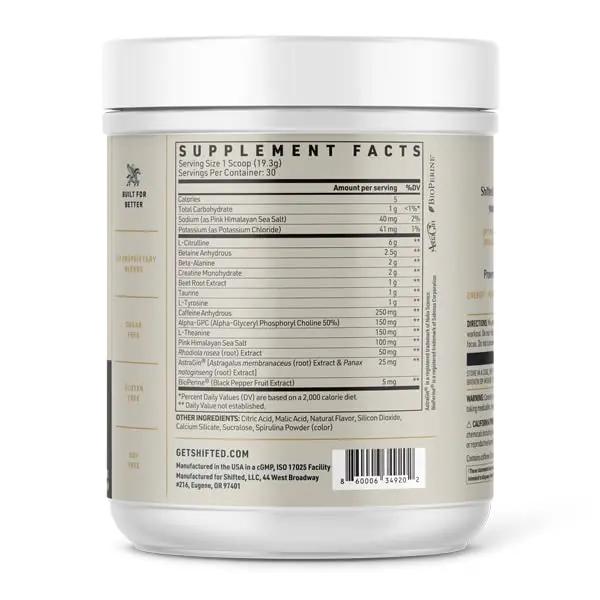 SHIFTED Premium Pre Workout Powder, Energy & Focus Supplement with Creatine Monohydrate SHIFTED