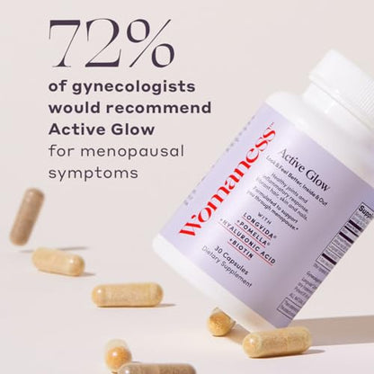 Womaness Active Glow Hair Skin and Nails Vitamins - Biotin, Longvida Curcumin & Hyaluronic Acid