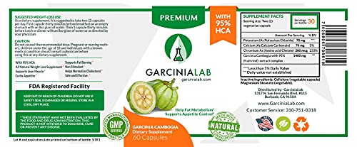 Garcinia Cambogia Extract 100% Pure 95% HCA Pharmaceutical Grade 60 Capsules 1 Month GarciniaLab