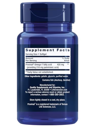 Provinal Purified Omega-7 - Daily Essential Omega 7 Fatty Acids Supplement, Palmitoleic Life Extension
