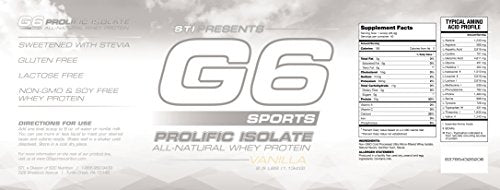 G6 Sports Nutrition Prolific Isolate All Natural Whey Protein Isolate Gluten Free, Lactose G6 Sports