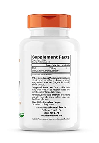 Doctor's Best MSM with OptiMSM, Non-GMO, Gluten Free, Joint Support, 1500 mg Doctor's BEST