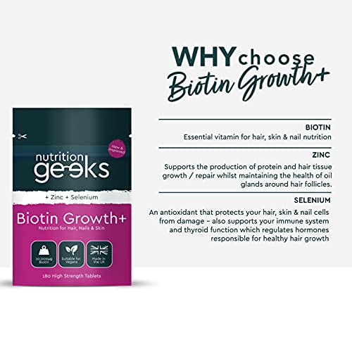 Nutrition Geeks Biotin Hair Growth Supplement - 180 Tablets Enhanced with Zinc Nutrition Geeks
