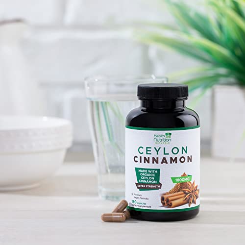 Pure Ceylon Cinnamon Capsules - Certified Organic Cinnamon Pills, Non-GMO, Dairy & Gluten Health Nutrition Naturals