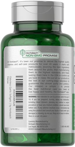 Odorless Garlic Softgels | 250 Count | Ultra Potent Garlic Extract | Non-GMO & Gluten Free Horbäach