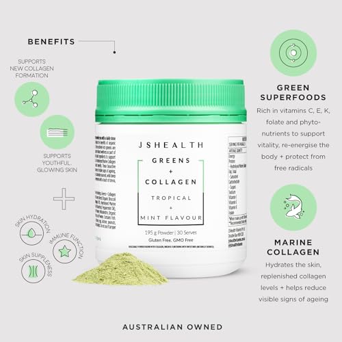 JSHealth Super Greens Powder - Greens & Collagen Powder - Superfood Powder with Marine Collagen Peptides JSHealth