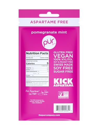 PUR Gum | Aspartame Free Chewing Gum | 100% Xylitol | Natural Pomegranate PUR