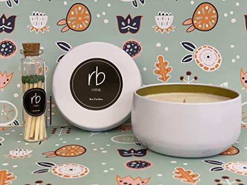 Rosbas Candle, Fraser Fir Scented, Natural Soy Wax, White Metallic Tin, 6 oz, Cotton Wick, Long Burn Time rosbas