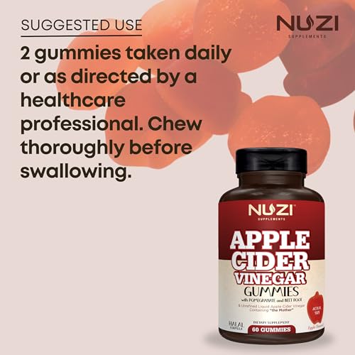NUZI Apple Cider Vinegar Gummies with Pomegranate & Beetroot | 500 mg | Certified Halal NUZI
