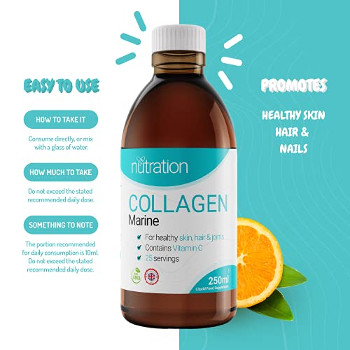 Marine Collagen Liquid | 25 x 10ml Servings | Liquid Collagen Drink for Women and Men | Pure Marine Collagen for Strong Bones & Joints Nutration