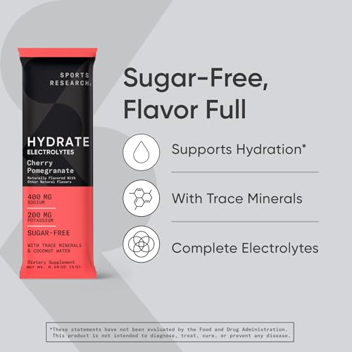 Sports Research Hydrate Electrolytes Powder Packets - Sugar-Free & Naturally Flavored Sports Research