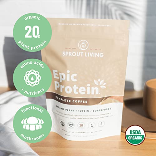 Sprout Living, Epic Protein, Plant Based Protein & Superfoods Powder, Complete Coffee Sprout Living