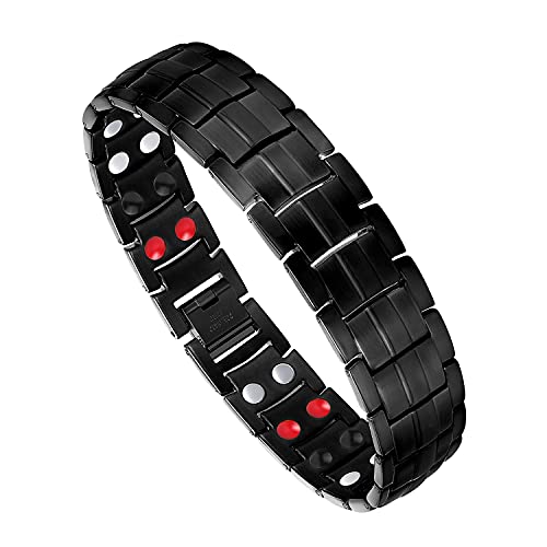 Feraco Mens Magnetic Bracelet Titanium Steel Magnetic Bracelet with Double Row 4 Elements