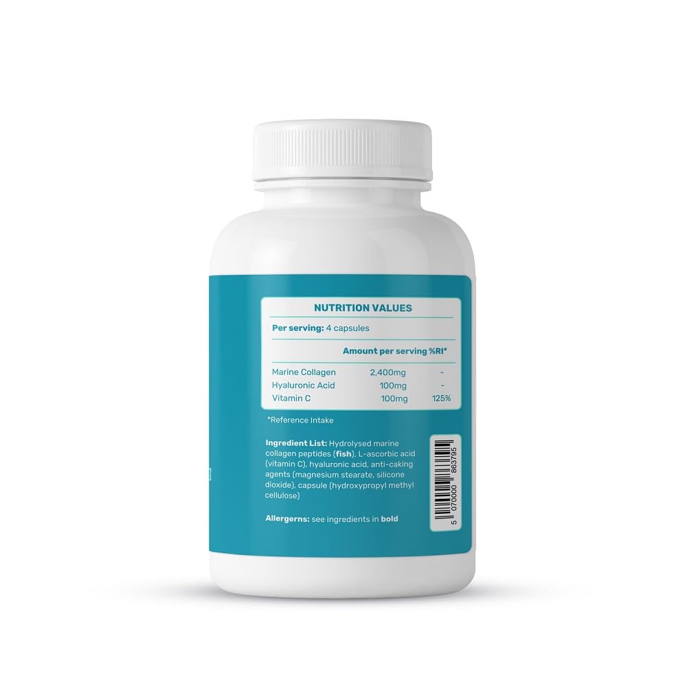 TRUE MARINE Collagen Capsules - 2,400mg of Marine Collagen with Hyaluronic Acid & Vitamin C - Skin, Hair, Nails & Joint Support TRUE MARINE