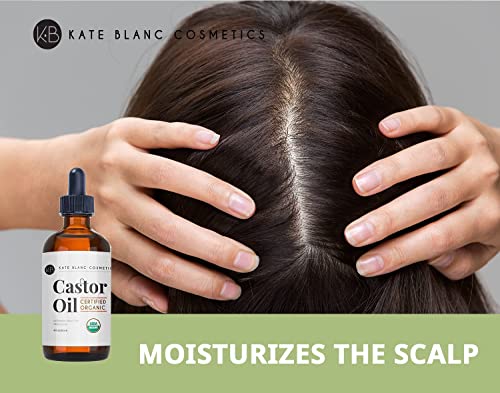 Kate Blanc Cosmetics Organic Castor Oil (4oz). 100% Pure, Cold Pressed, Hexane Free in a Glass Bottle Kate Blanc Cosmetics