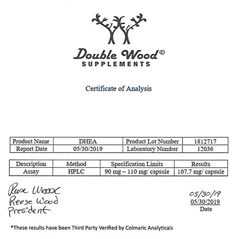 DHEA 100mg | 180 Capsules | Max Strength 6 Month Supply | Third Party Tested | Hormone Double Wood Supplements