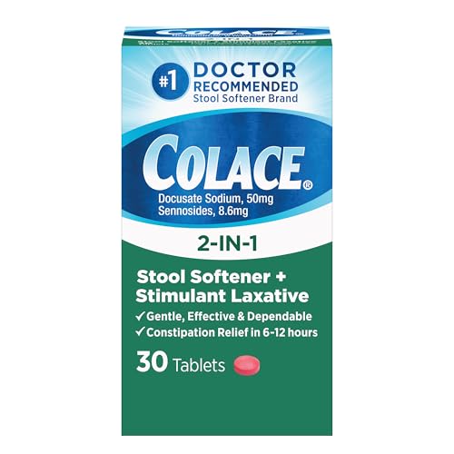 Colace 2-In-1 Stool Softener & Stimulant Laxative Tablets, Gentle Constipation Relief in 6-12 Hours