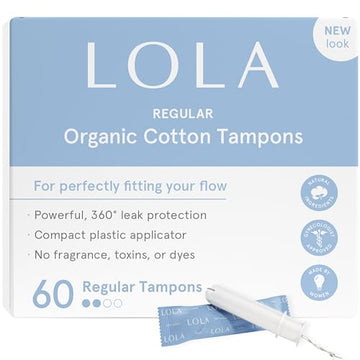 LOLA Organic Cotton Tampons, 60 Count - Tampons Regular, Period Feminine Hygiene Products
