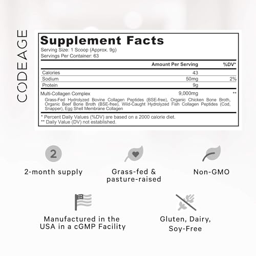 Code Age Multi-Collagen Protein Powder Hydrolyzed 20Oz All-in-One Super Bone Broth Codeage