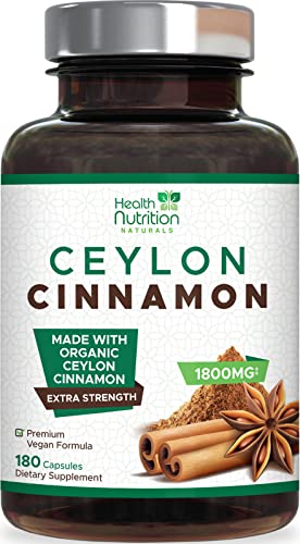 Pure Ceylon Cinnamon Capsules - Certified Organic Cinnamon Pills, Non-GMO, Dairy & Gluten