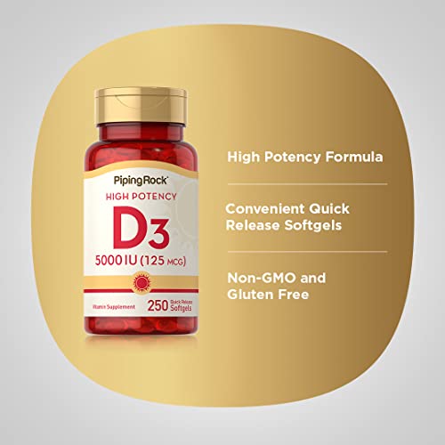 Piping Rock Vitamin D3 5000 IU | 250 Softgels | High Potency Supplement | Non-GMO Piping Rock