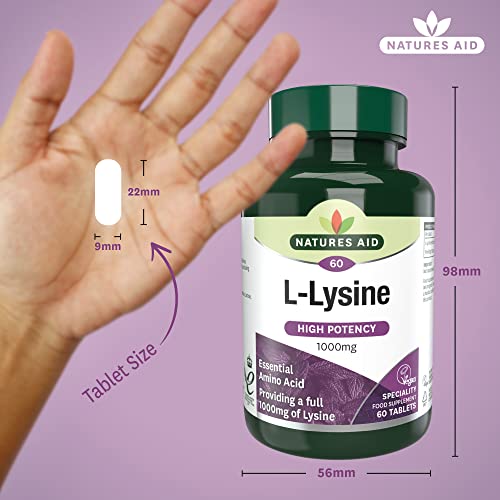 Natures Aid L-Lysine 1000 mg, High Potency Essential Amino Acid, Vegan, 60 Tablets natures aid